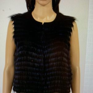 Theory dyed raccoon fur vest black/navy
